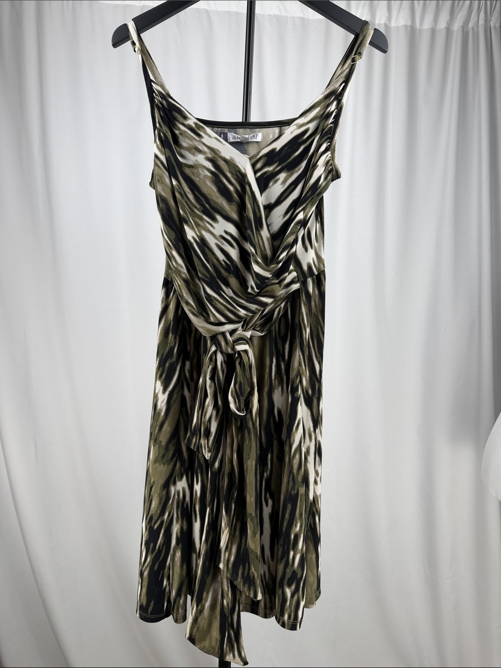Jennifer Lopez Olive, Black & White Printed Wrap Midi Dress